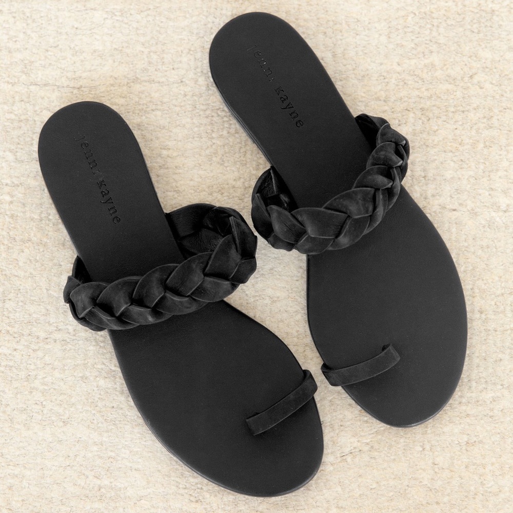 Jenni Kayne braided leather strap sandal, 39 black NWT